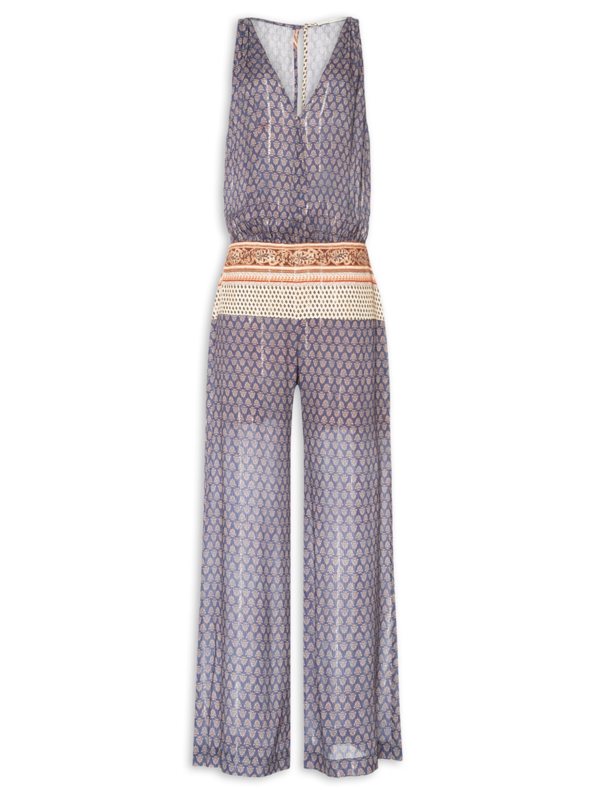 Macacão Pantalona Estampa Pailin Azul  Maria Filó