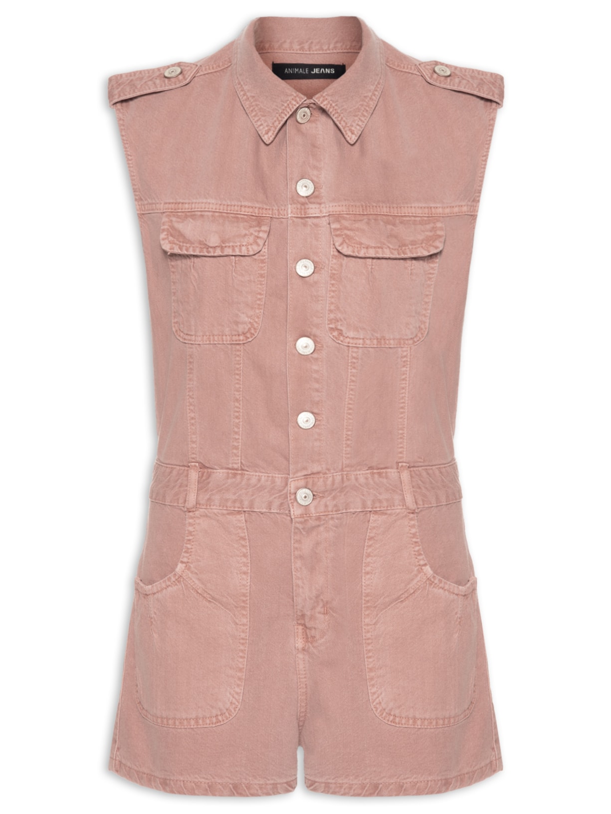 Macacão Sarja Curto Cargo Com Pregas Rosa Animale Jeans