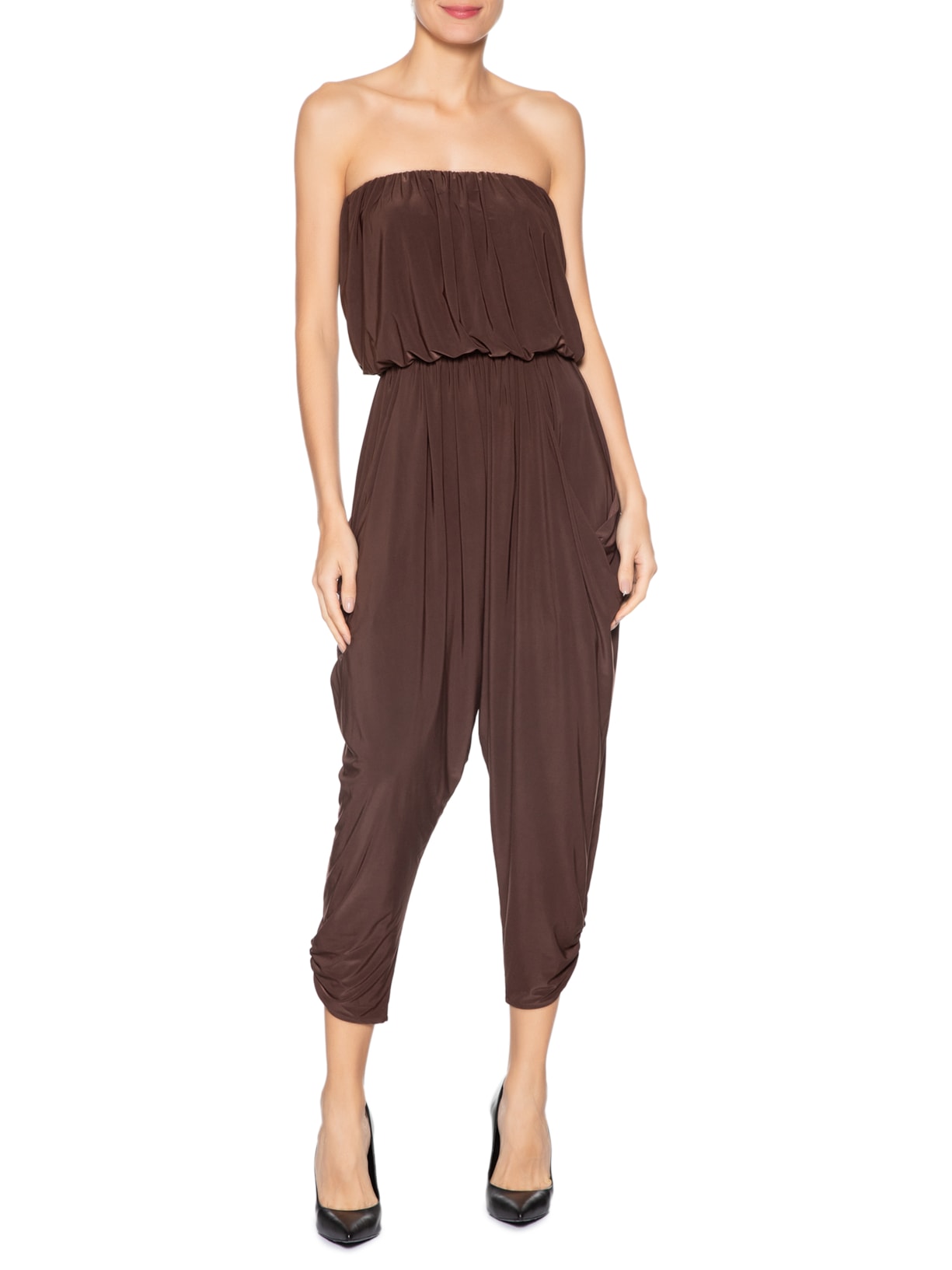 Macacão Sem Alça Franzido Marrom Animale