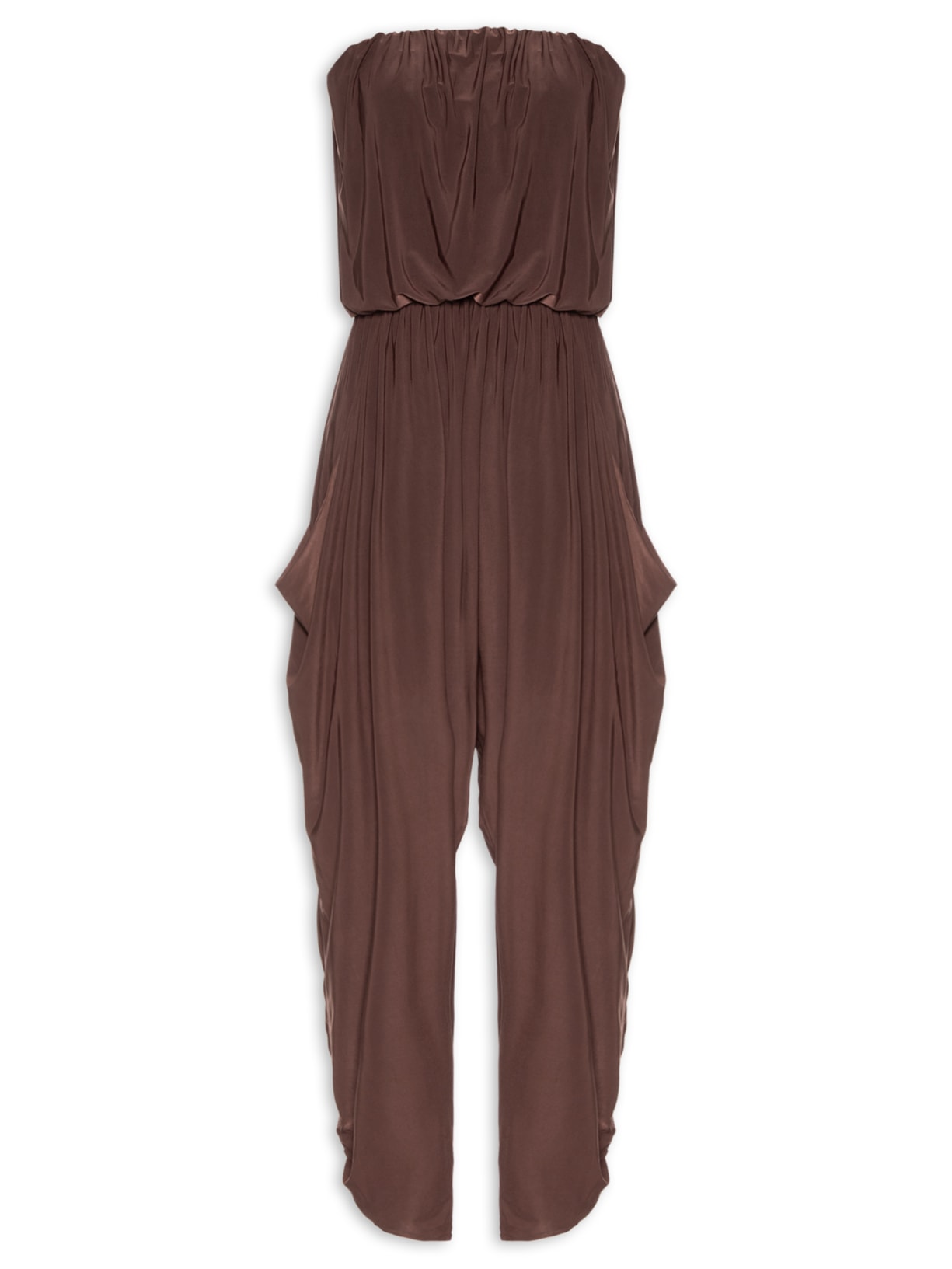 Macacão Sem Alça Franzido - Marrom