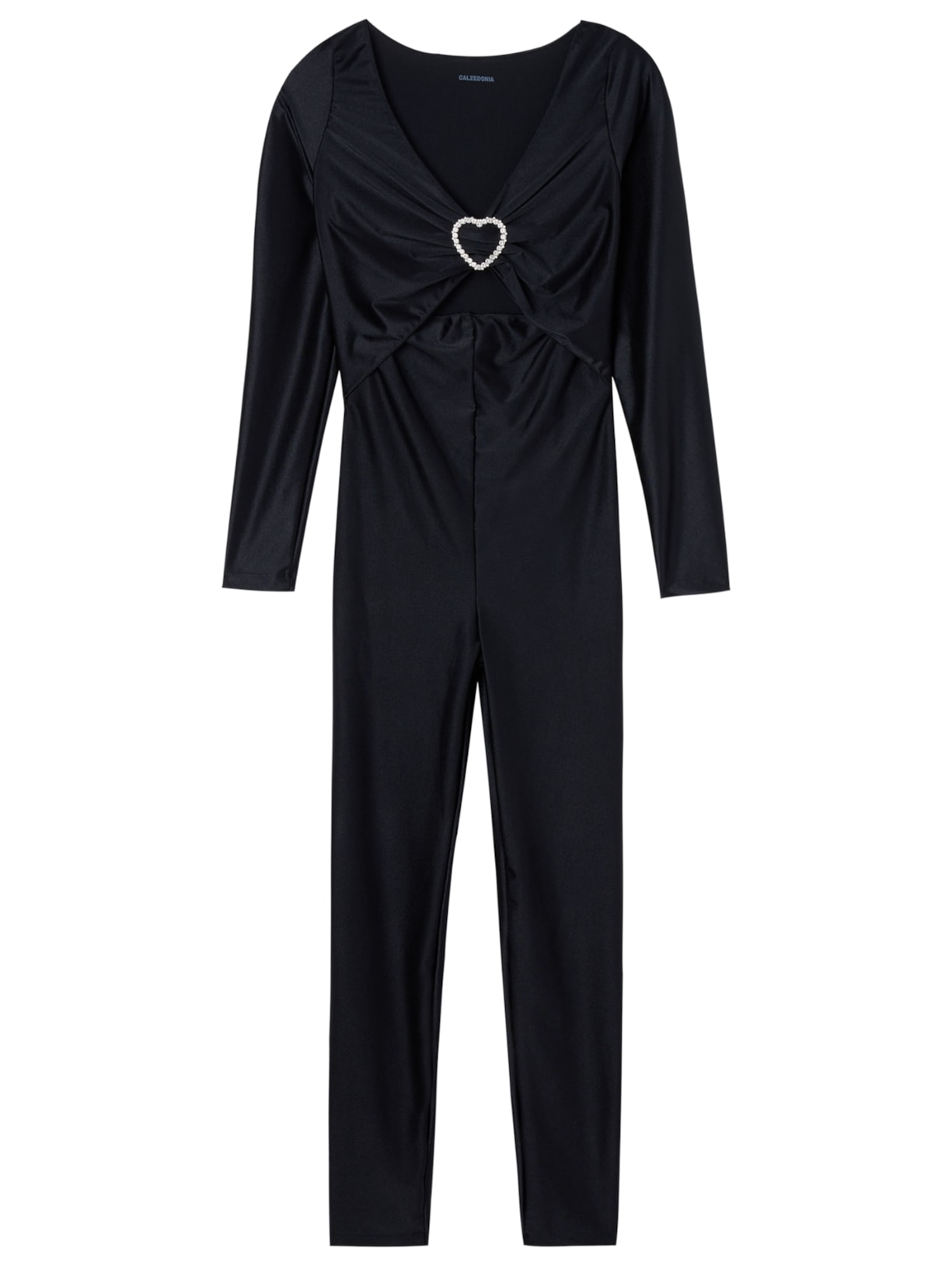 Macacão Superbrilhante Com Berloque De Coração - Preto