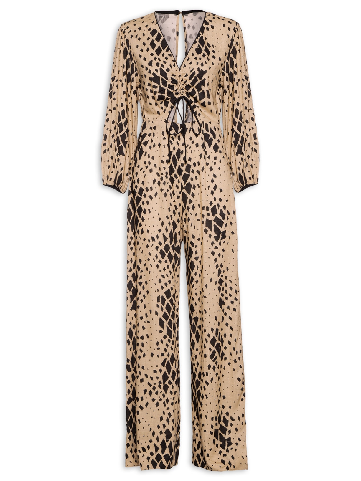 Macacão Top Decote Franzido Textura Cobra - Bege