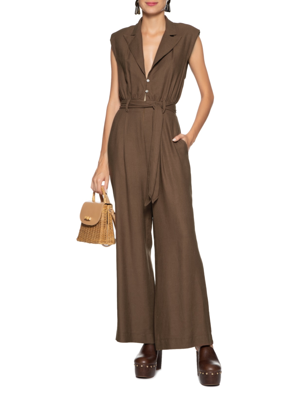 Macacão Transpasse Faixa Marrom Farm