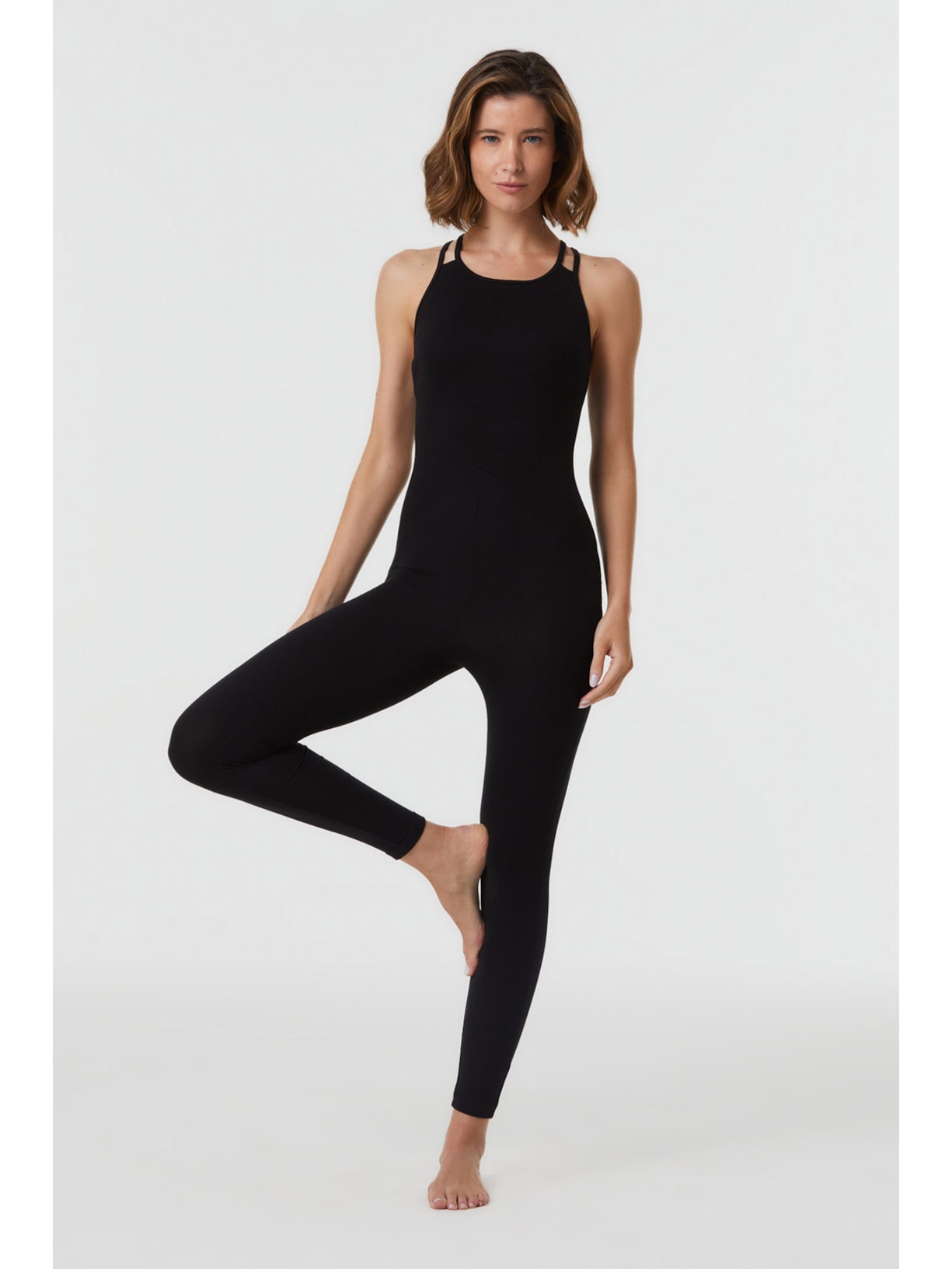 Macacão Yoga Cruzado Preto Algodão Brahma Yogini