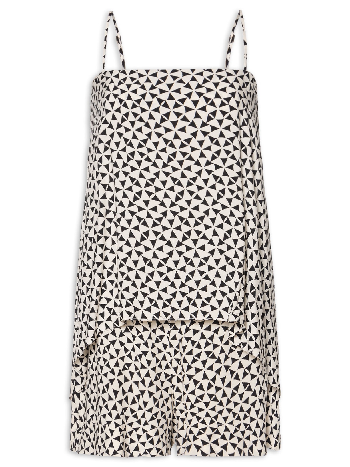 Macaquinho Crepe Estampa Vento Preto Dress To