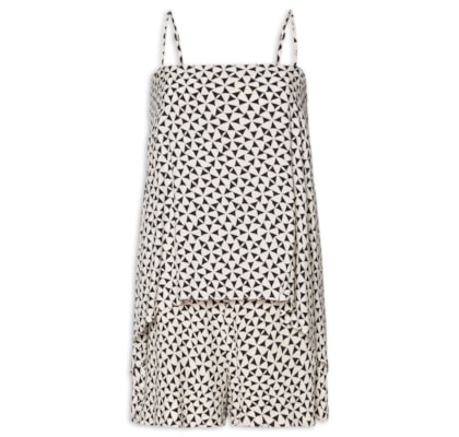 Macaquinho Crepe Estampa Vento - Preto