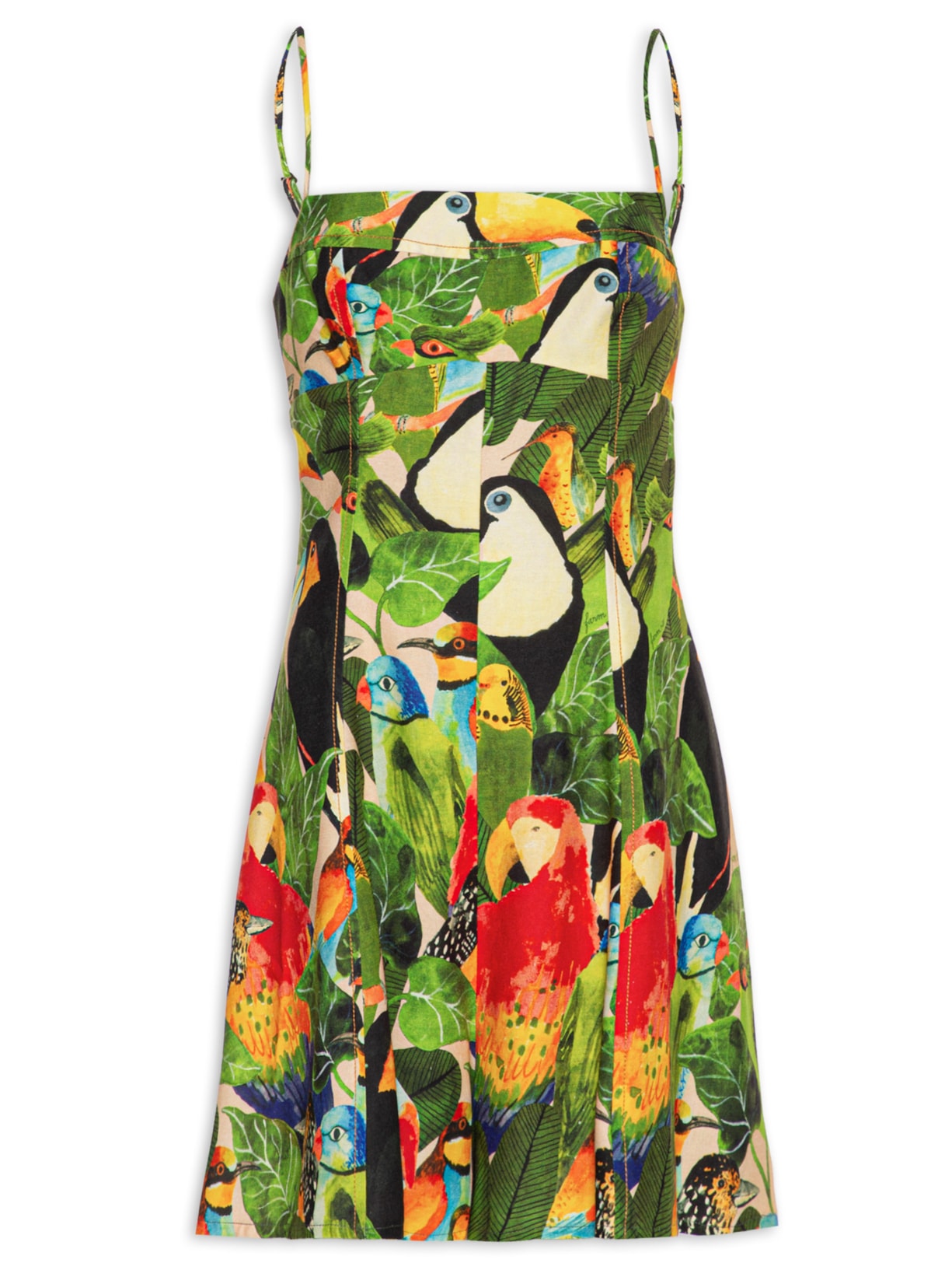 Macaquinho Feminino Alça Folhagem De Pássaros - Verde