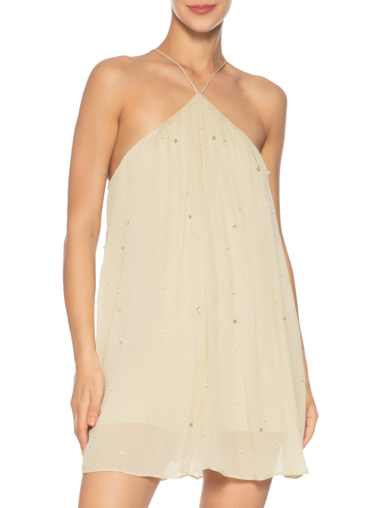 Macaquinho Feminino Com Pérolas e Brilhos Bege Animale