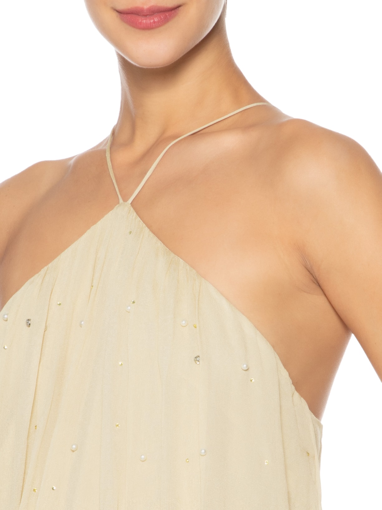 Macaquinho Feminino Com Pérolas e Brilhos Bege Animale