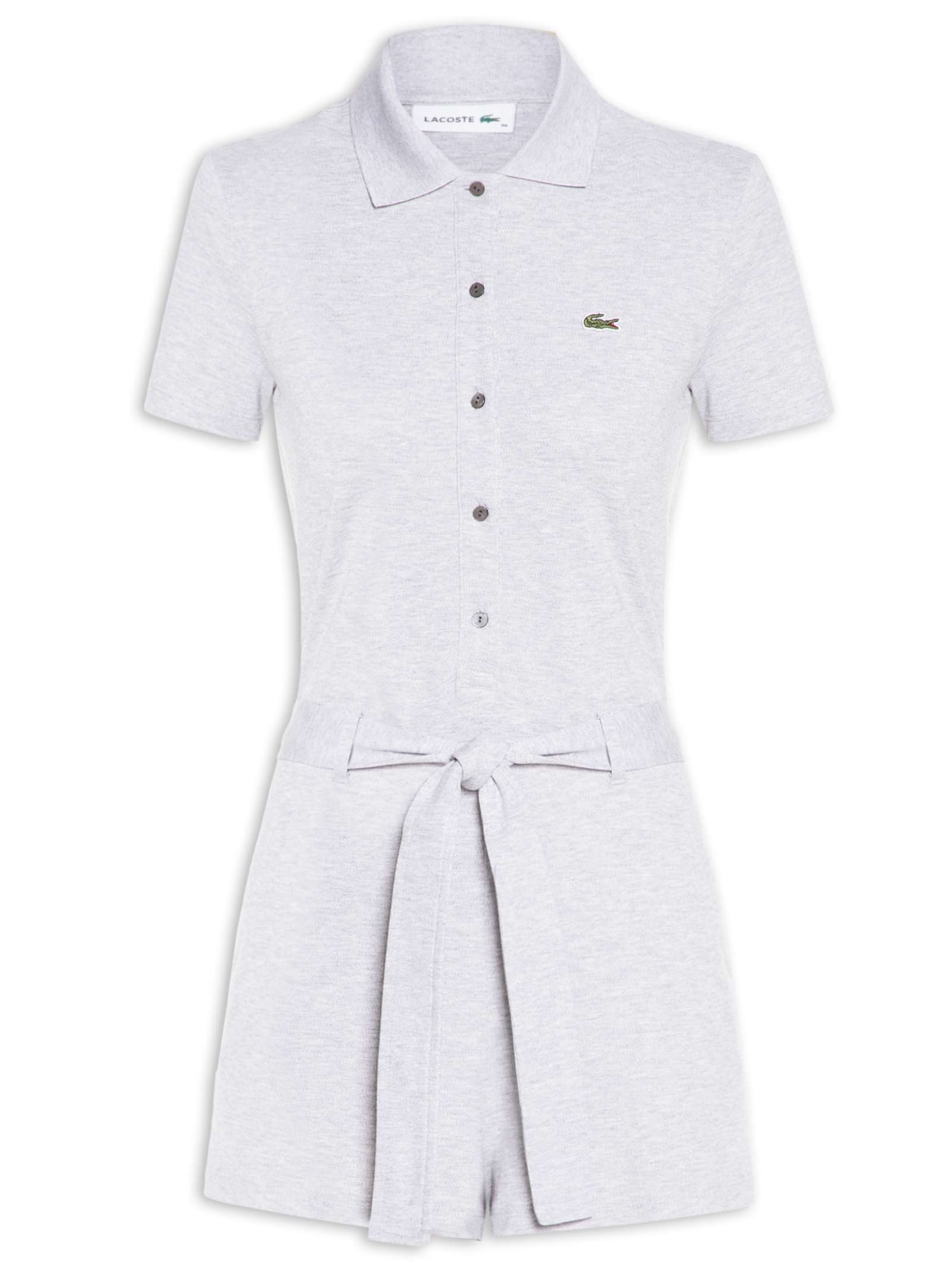Macaquinho Feminino Em Piqué Stretch Com Gola Polo Cinza Lacoste