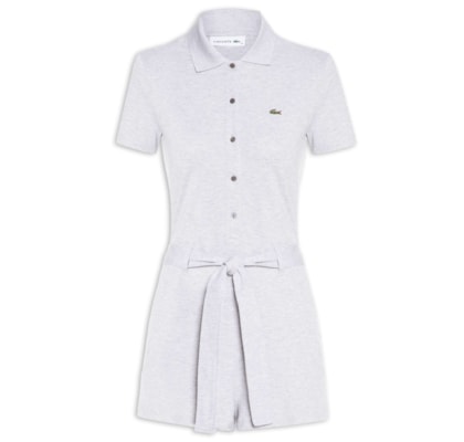 Macaquinho Feminino Em Piqué Stretch Com Gola Polo - Cinza