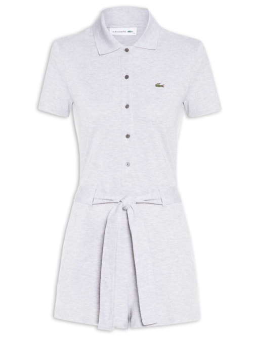 Macaquinho Feminino Em Piqué Stretch Com Gola Polo - Cinza