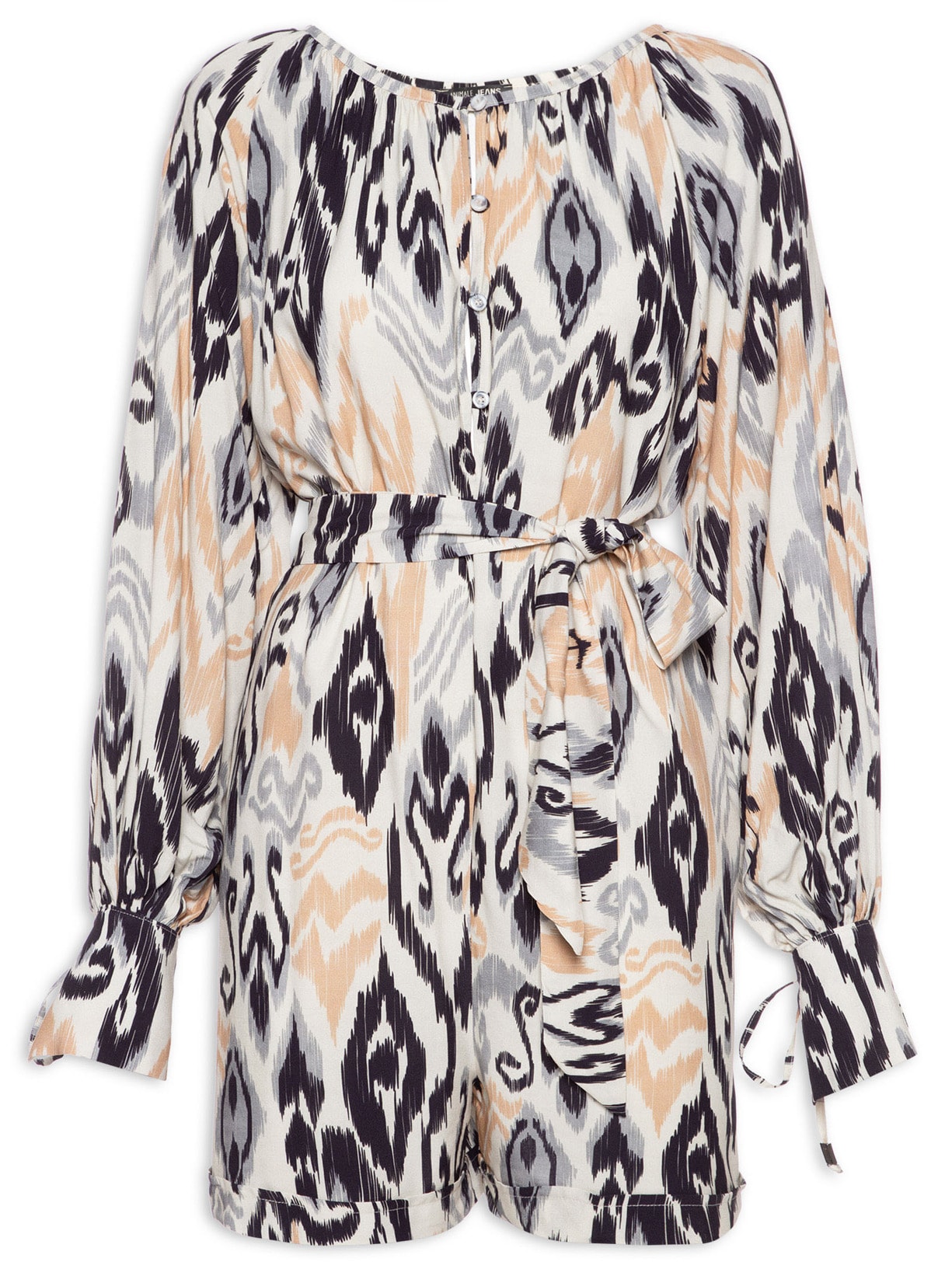 Macaquinho Feminino Estampa Ikat Marfim - Bege