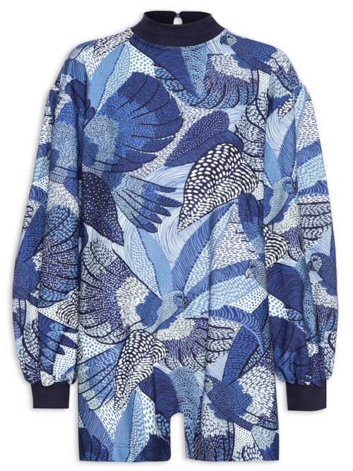 Macaquinho Feminino Festa de Pássaro - Azul