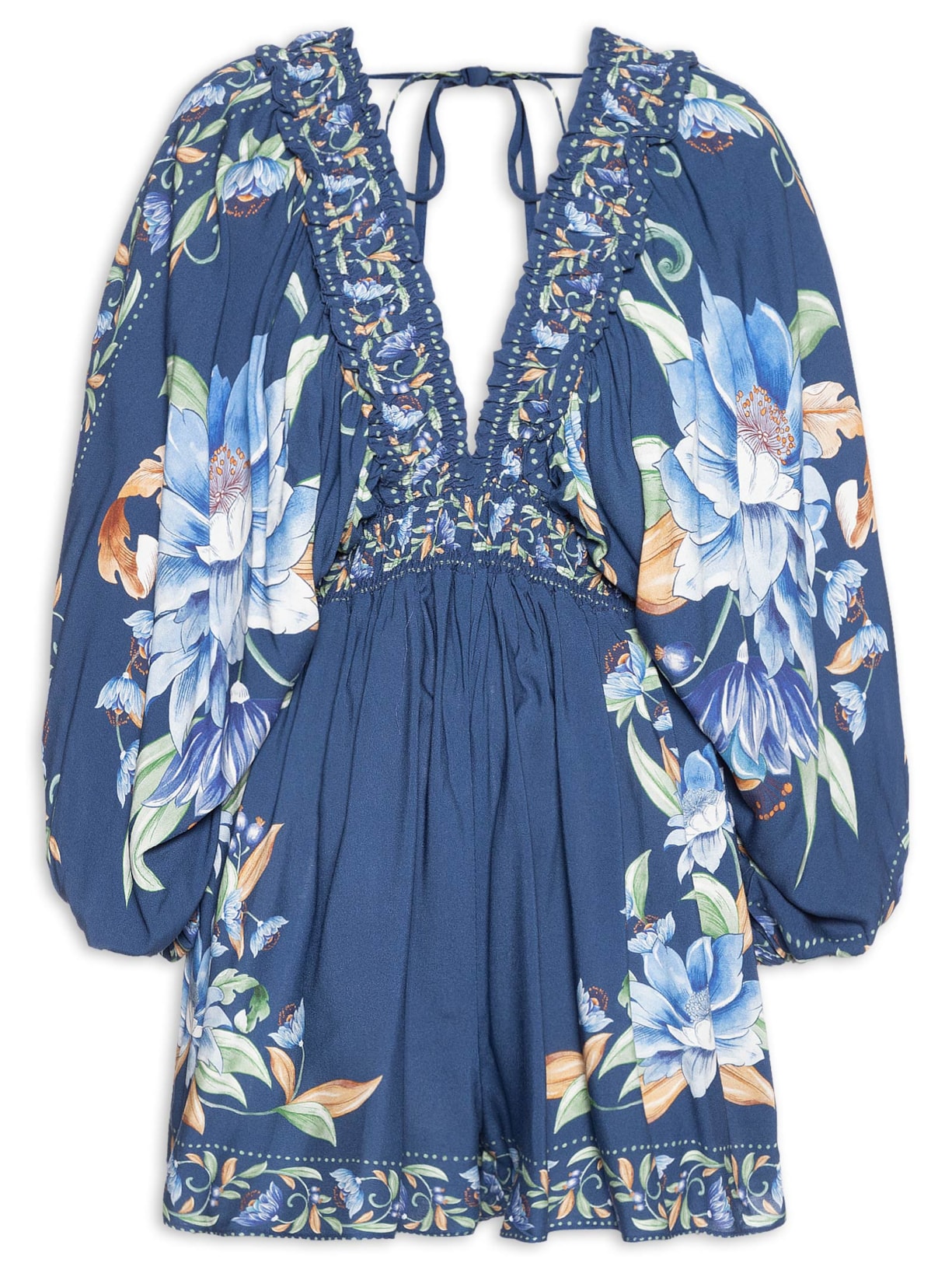 Macaquinho Feminino Floral Ana - Azul