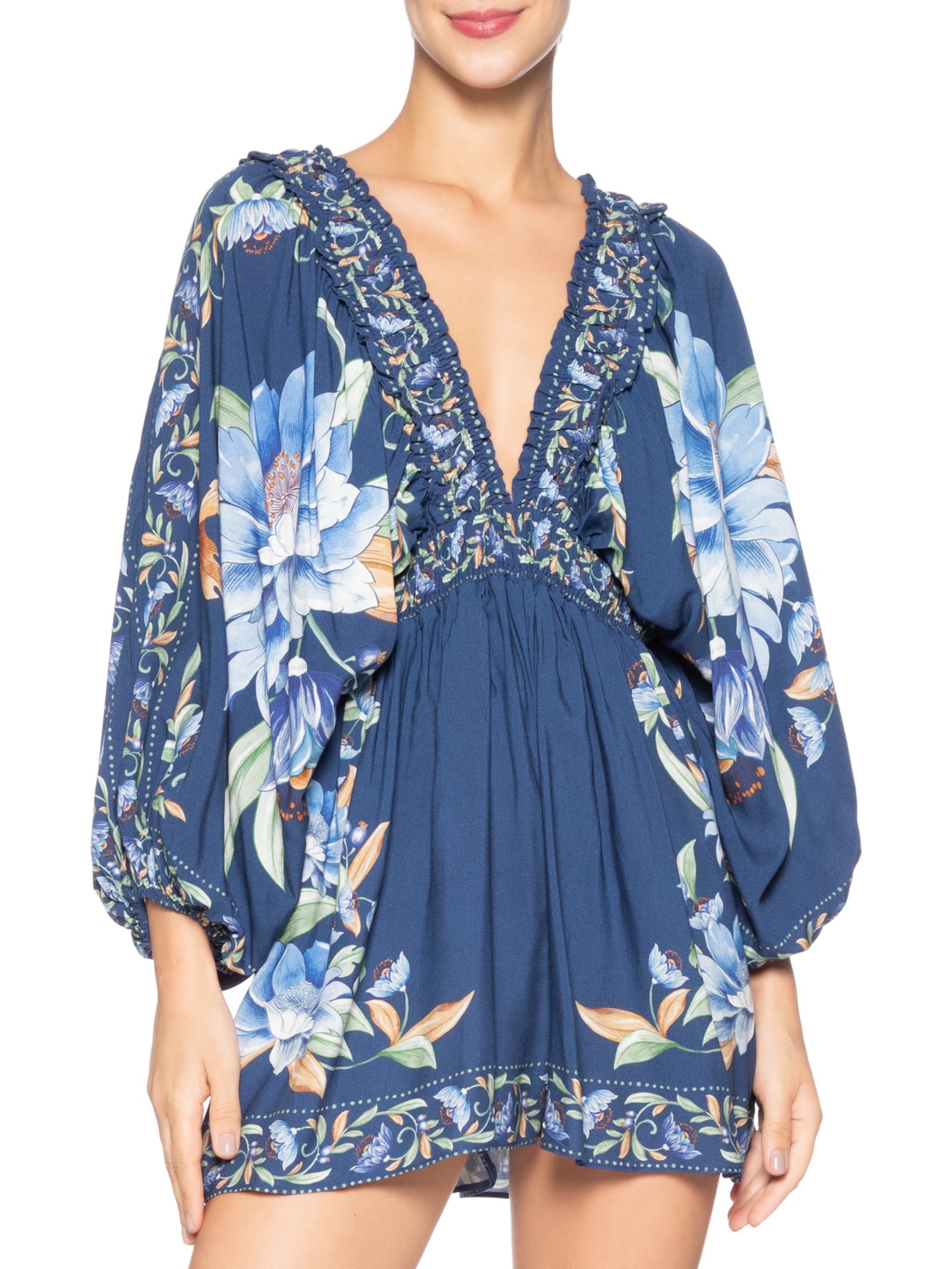 Macaquinho Feminino Floral Ana Azul Farm