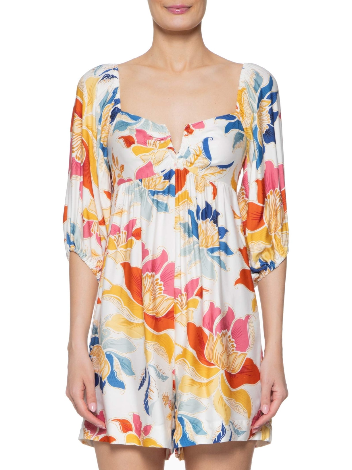 Macaquinho Feminino Floral Majestoso Amarelo Farm