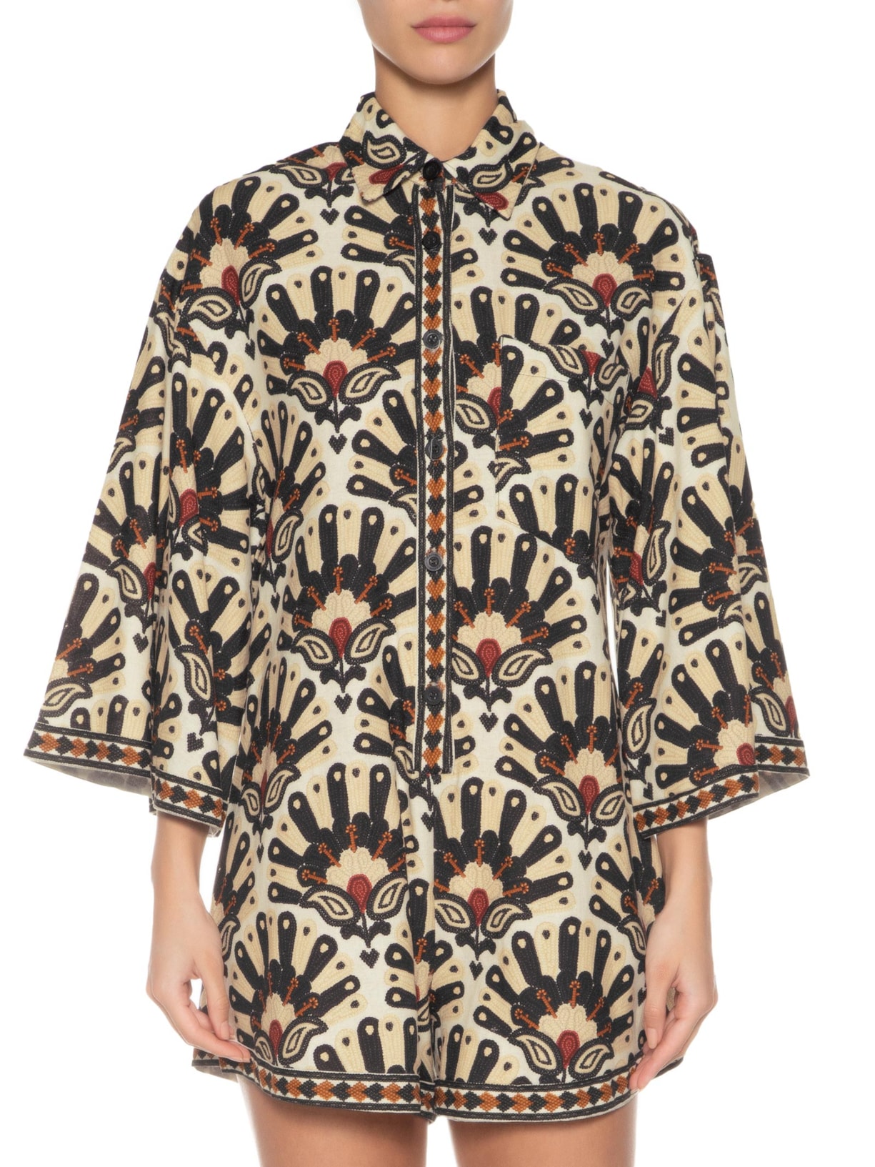 Macaquinho Feminino Leque De Flor Bege Farm