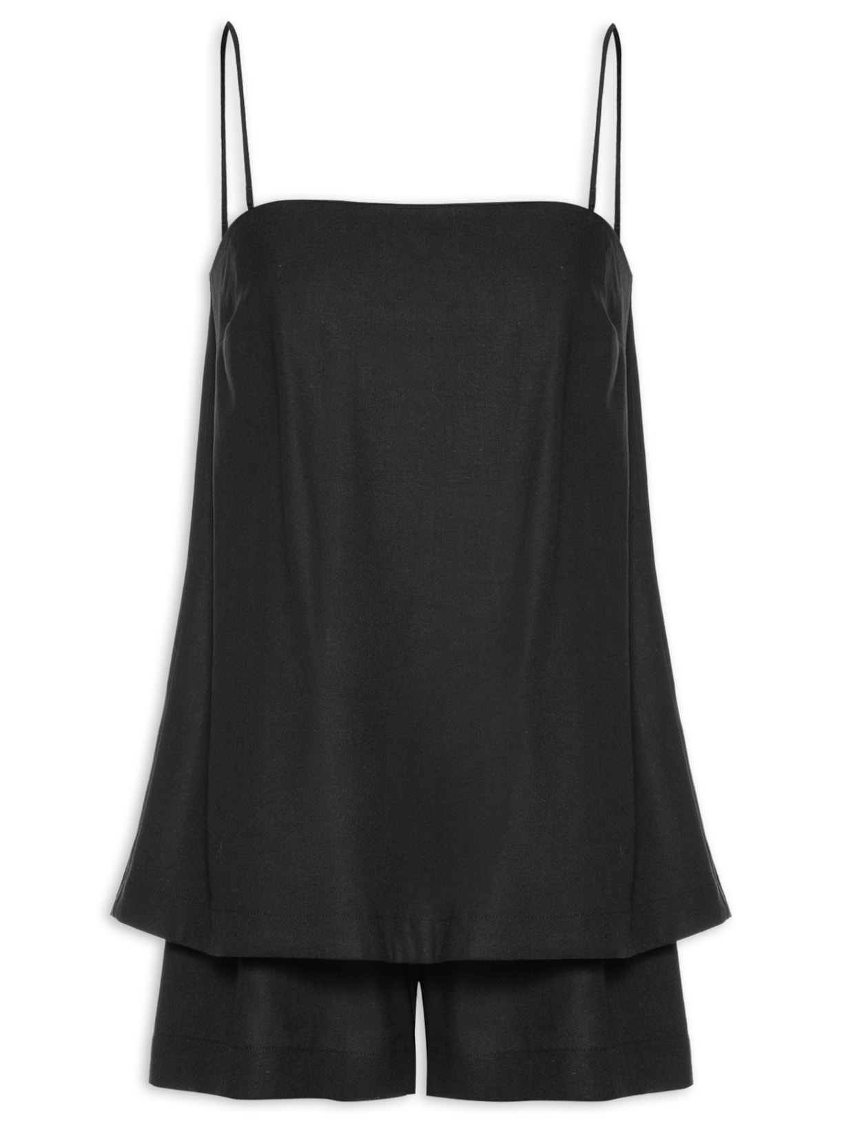 Macaquinho Feminino Linho Alça Removível - Preto