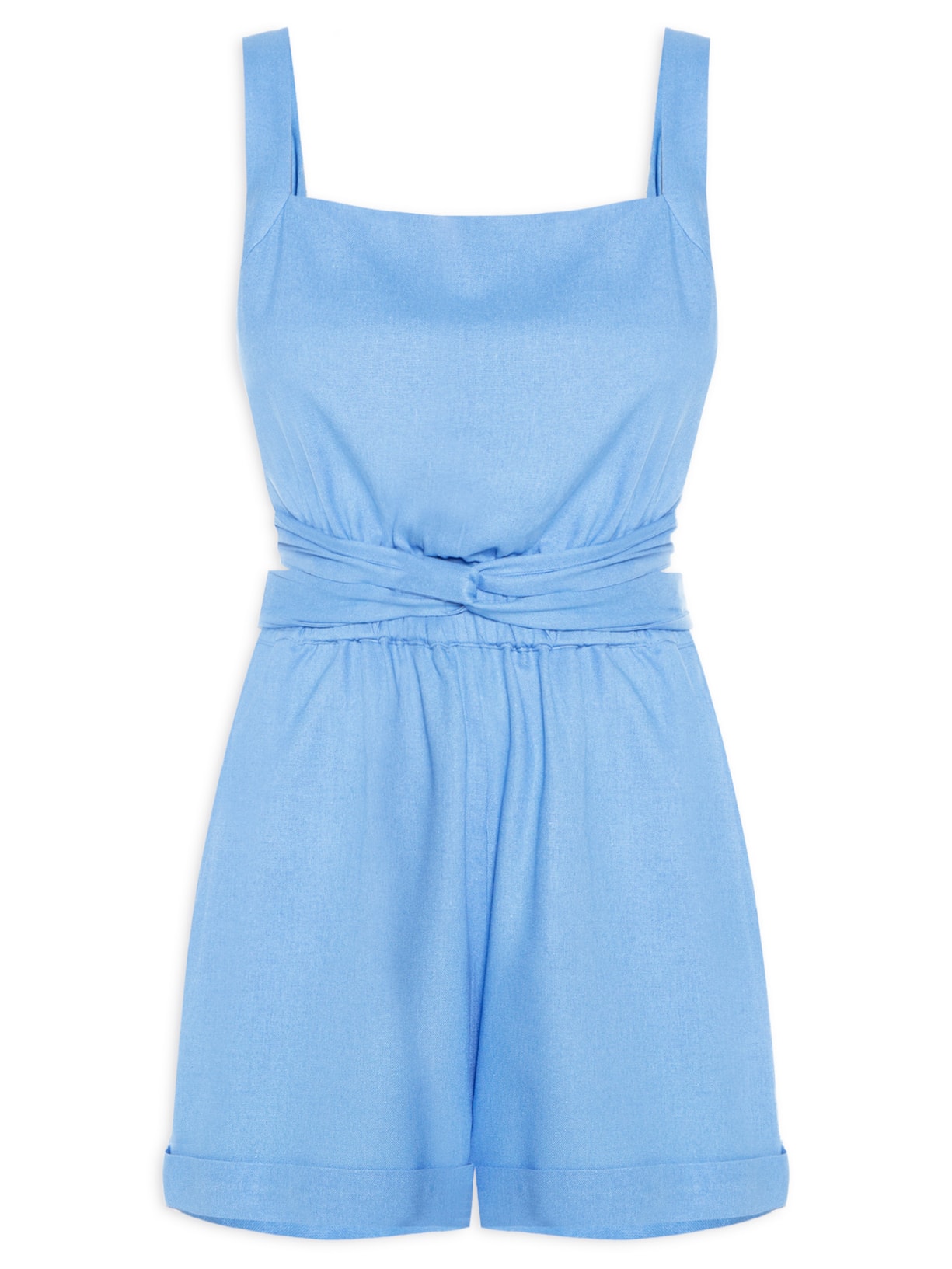 Macaquinho Feminino Linho Amarração Costas - Azul