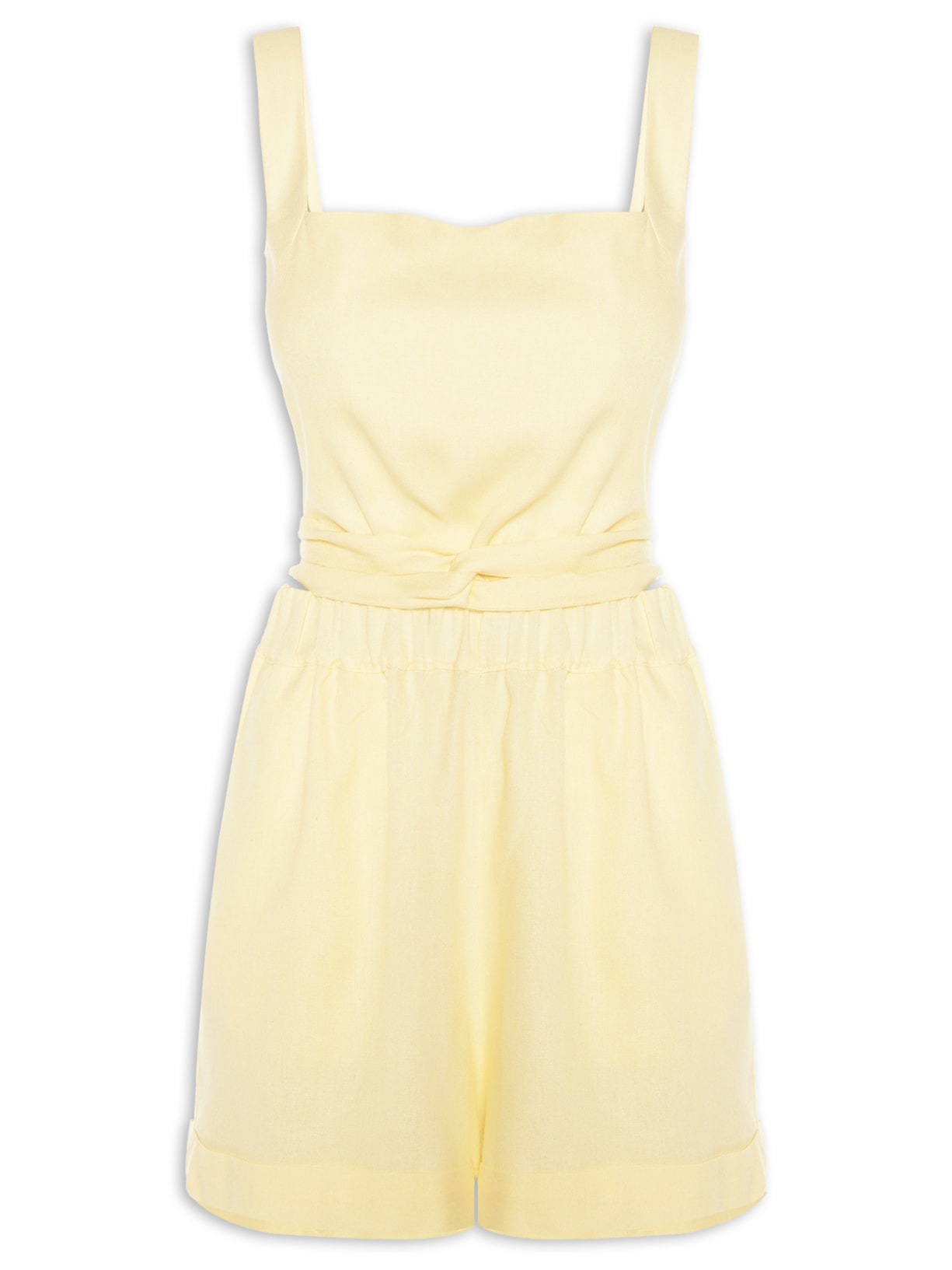 Macaquinho Feminino Linho Amarração Costas - Bege