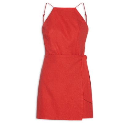 Macaquinho Feminino Linho Amarração - Vermelho