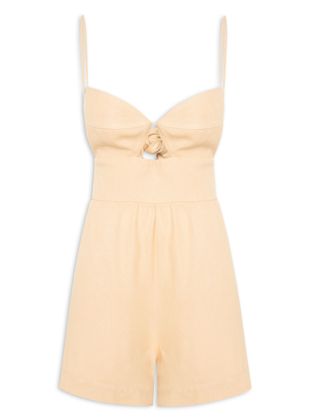 Macaquinho Feminino Linho Bojo Recorte - Bege