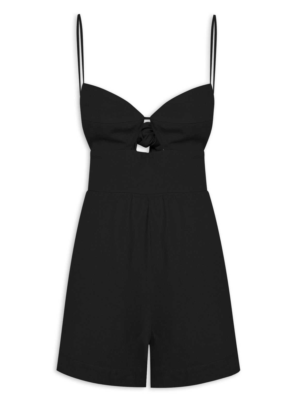 Macaquinho Feminino Linho Bojo Recorte - Preto