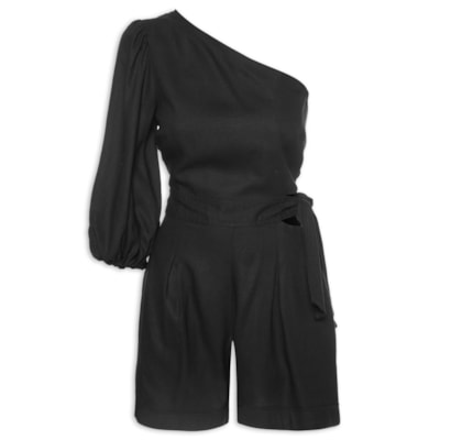 Macaquinho Feminino Linho Ombro Só - Preto 