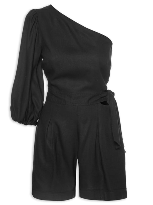 Macaquinho Feminino Linho Ombro Só - Preto