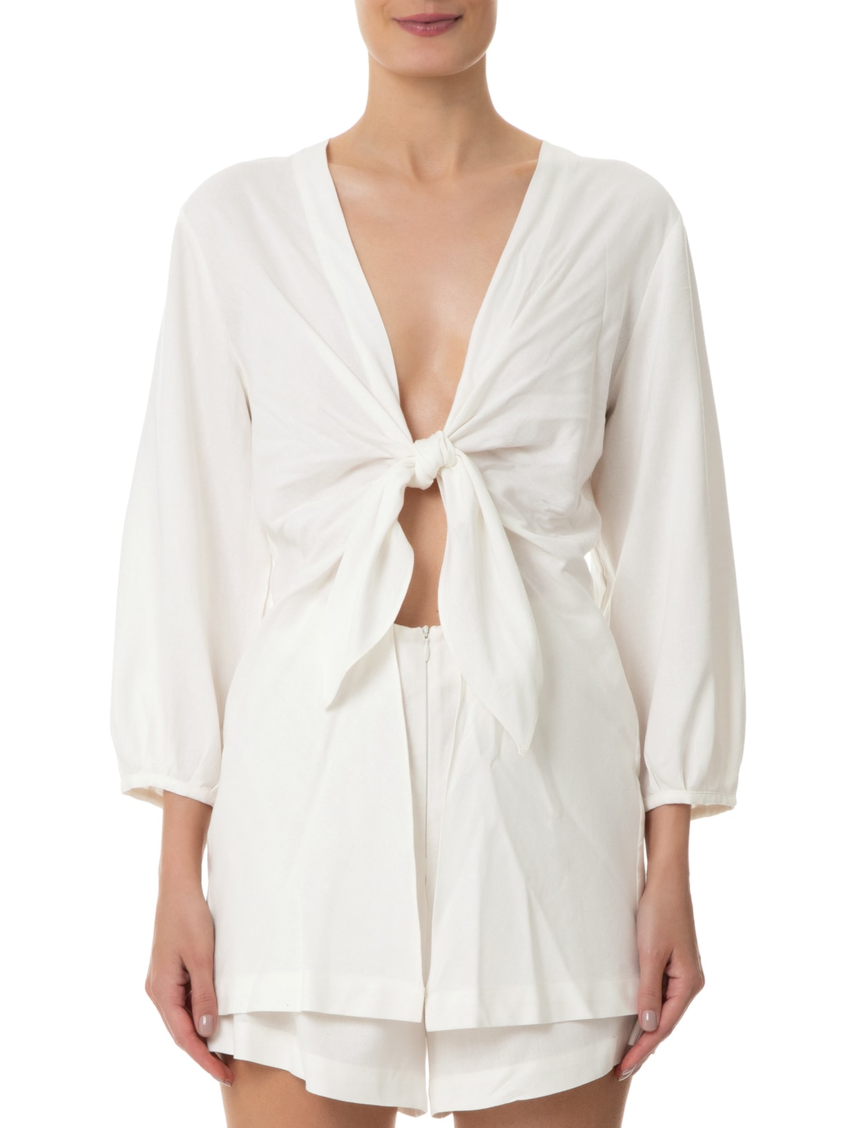 Macaquinho Feminino Linho Sobreposição Branco Dress To