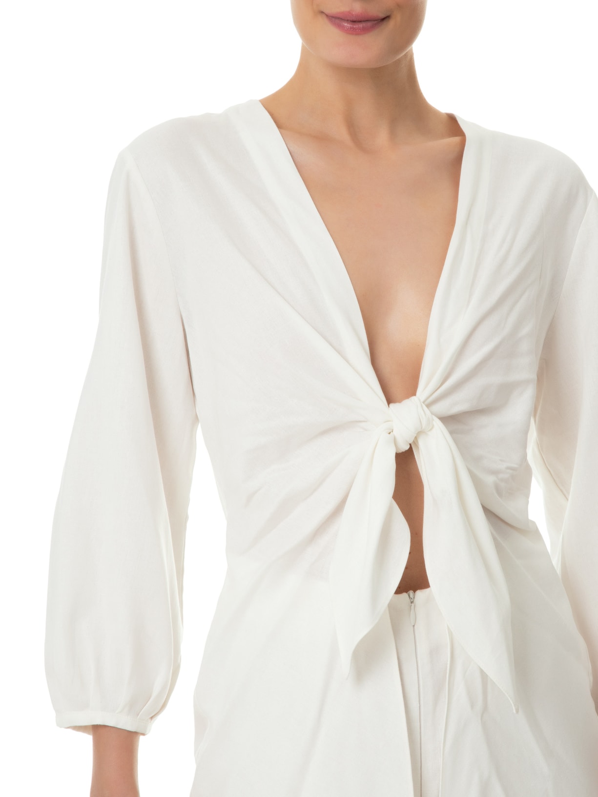 Macaquinho Feminino Linho Sobreposição Branco Dress To