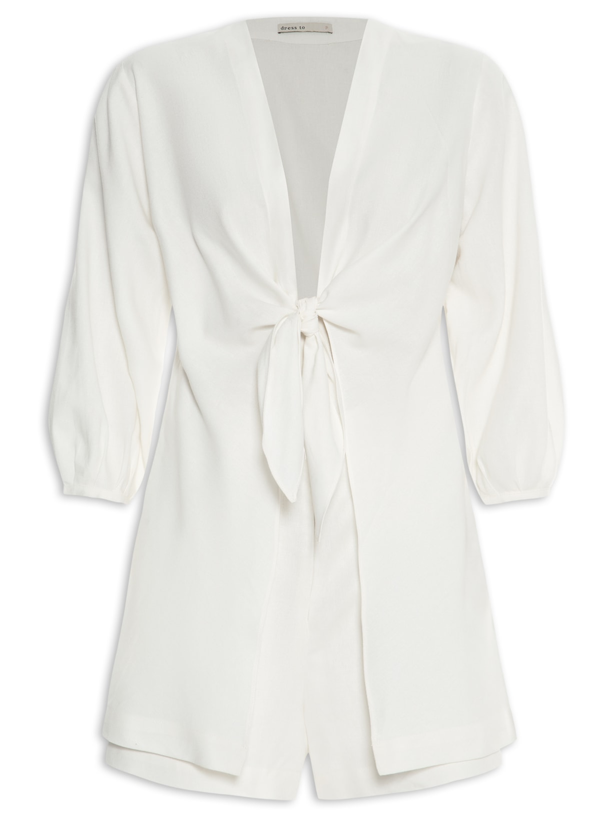 Macaquinho Feminino Linho Sobreposição Branco Dress To