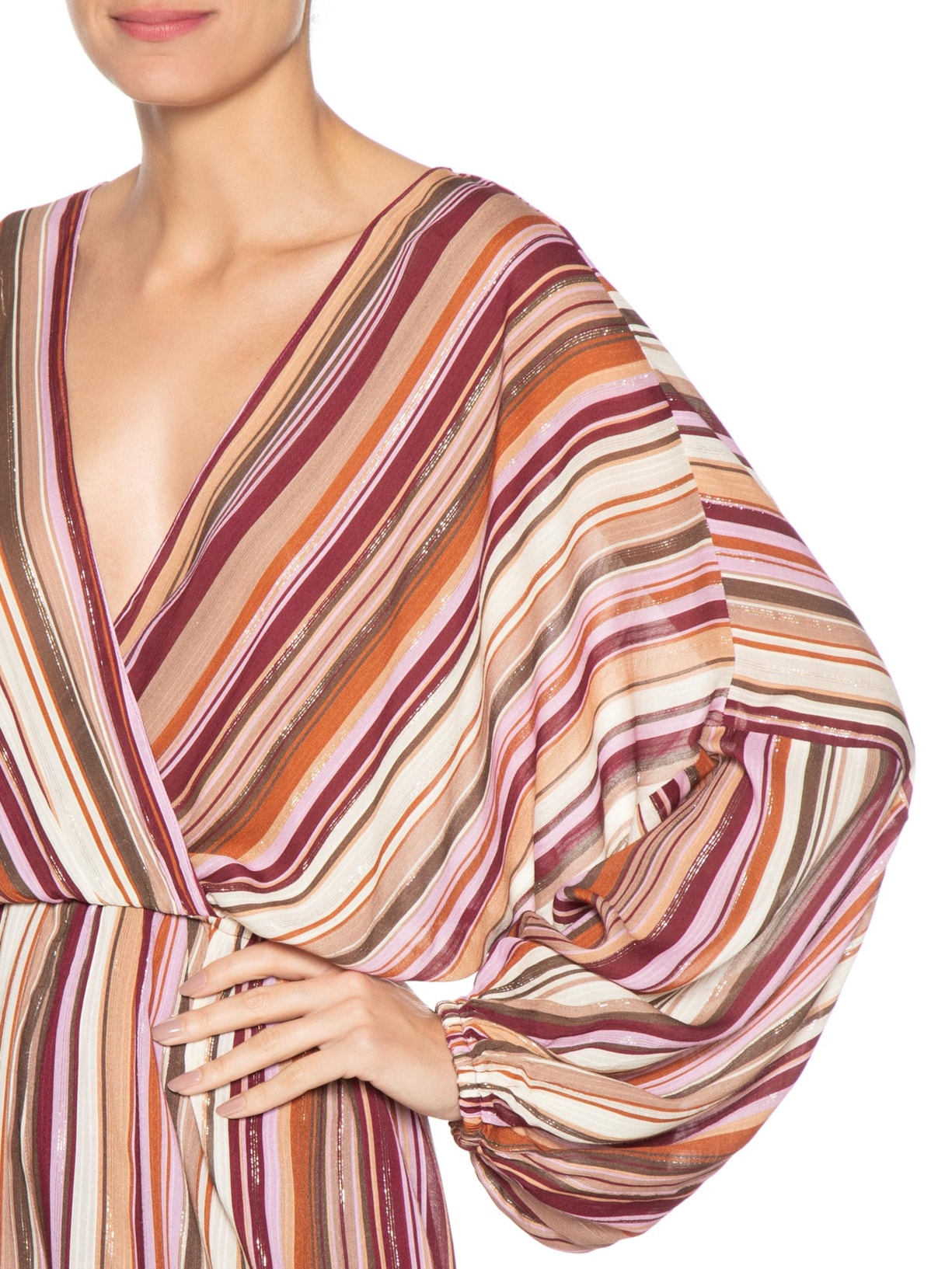 Macaquinho Feminino Luréx Estampa Listra Aurora Rosa Dress To