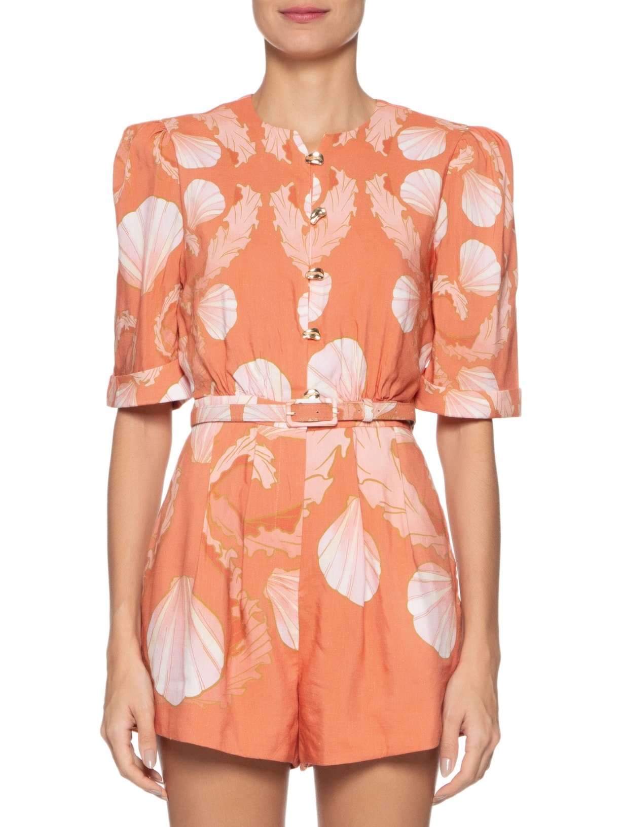 Macaquinho Feminino Playsuit Curto Laranja Adriana Degreas