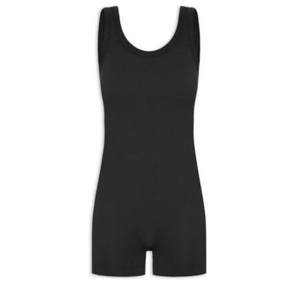 Macaquinho Feminino Poliamida Canelada - Preto