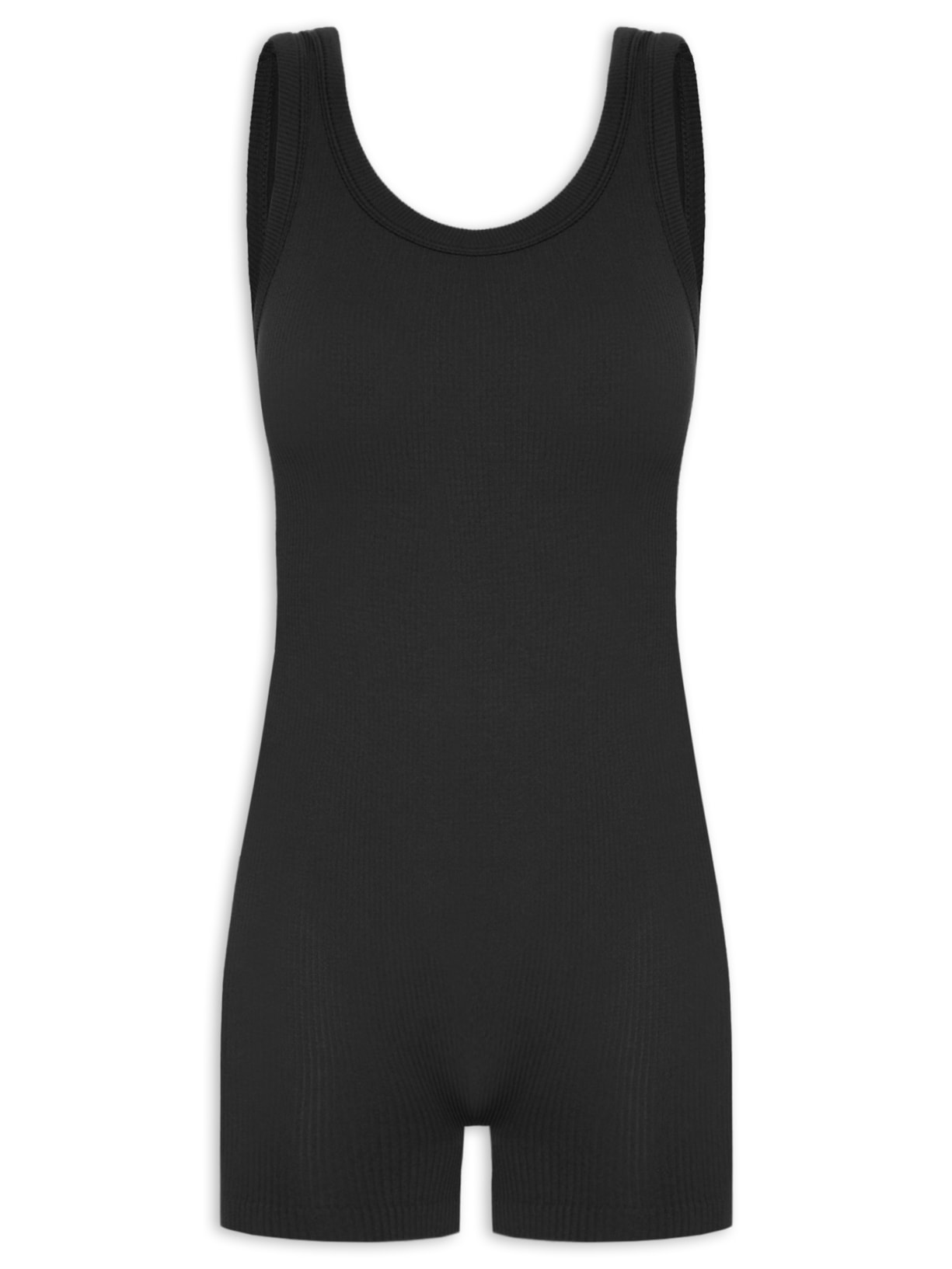 Macaquinho Feminino Poliamida Canelada - Preto