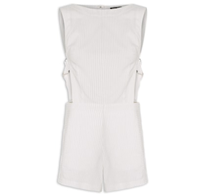 Macaquinho Feminino Risca De Giz - Branco