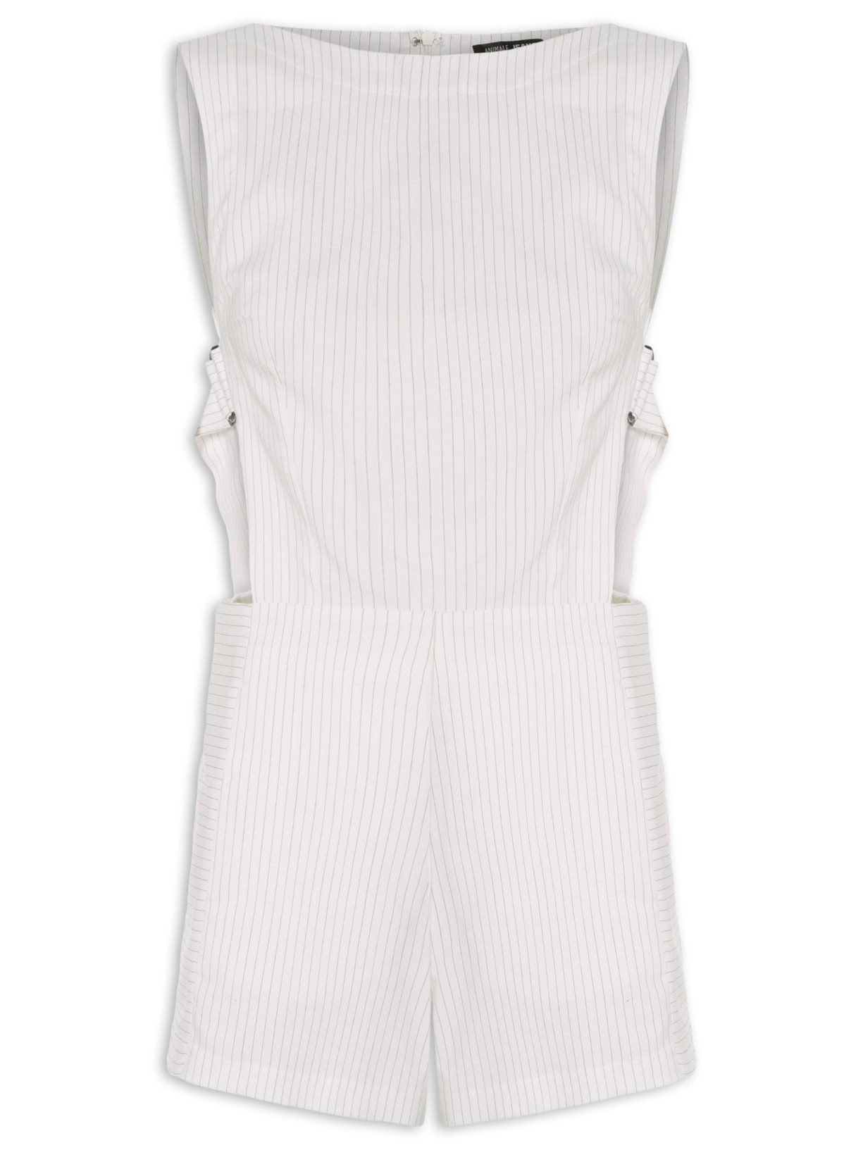 Macaquinho Feminino Risca De Giz - Branco