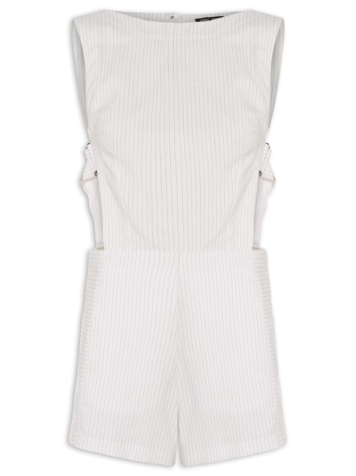 Macaquinho Feminino Risca De Giz - Branco