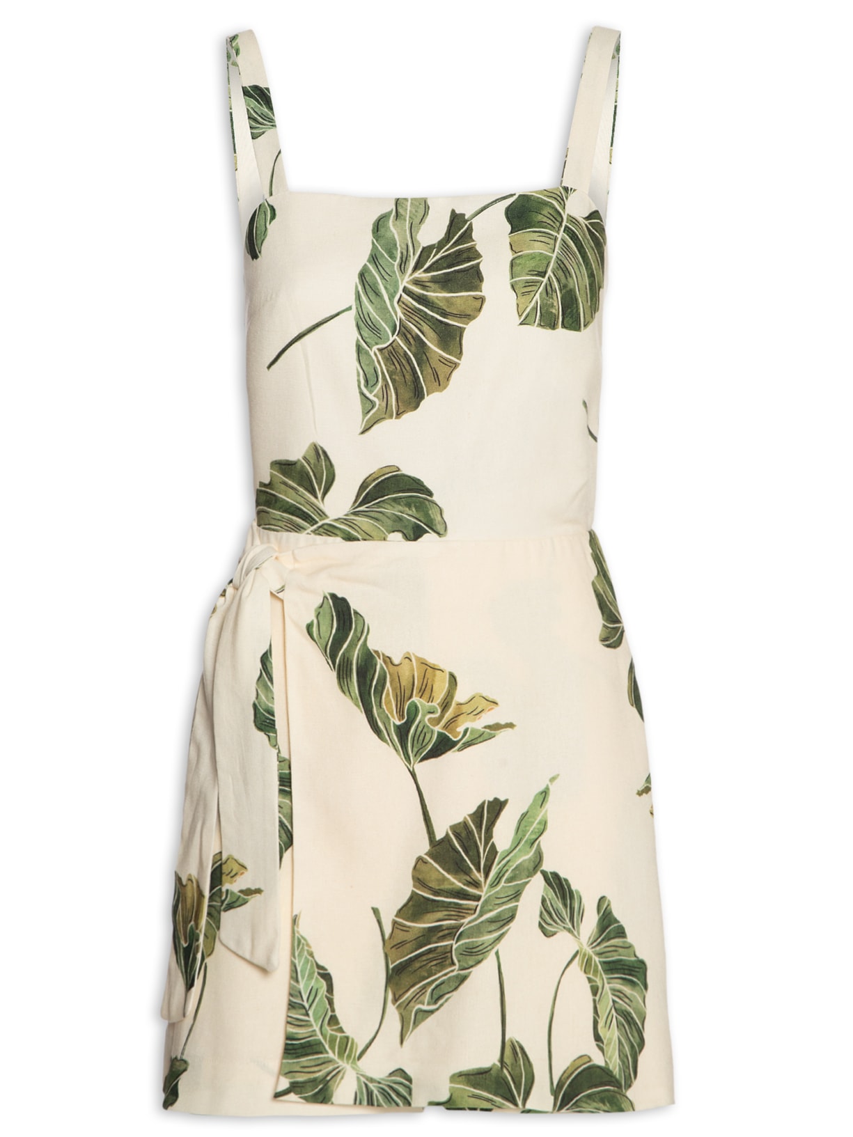 Macaquinho Linho Estampa Folhar - Amarelo