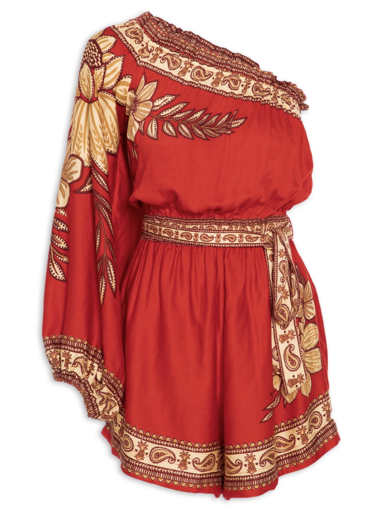 Macaquinho Ombro Só Floral Bloom - Vermelho