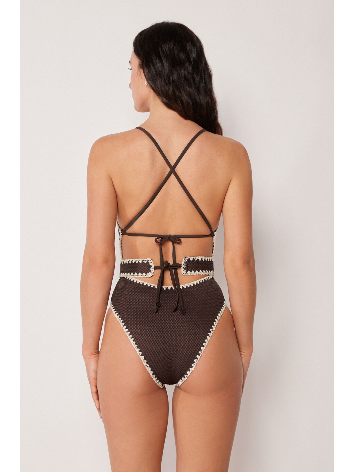 Maiô Bicolor Embroidery Marrom Calzedonia
