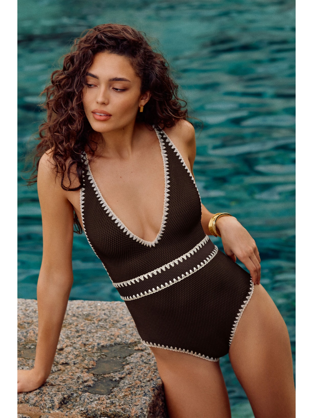 Maiô Bicolor Embroidery Marrom Calzedonia