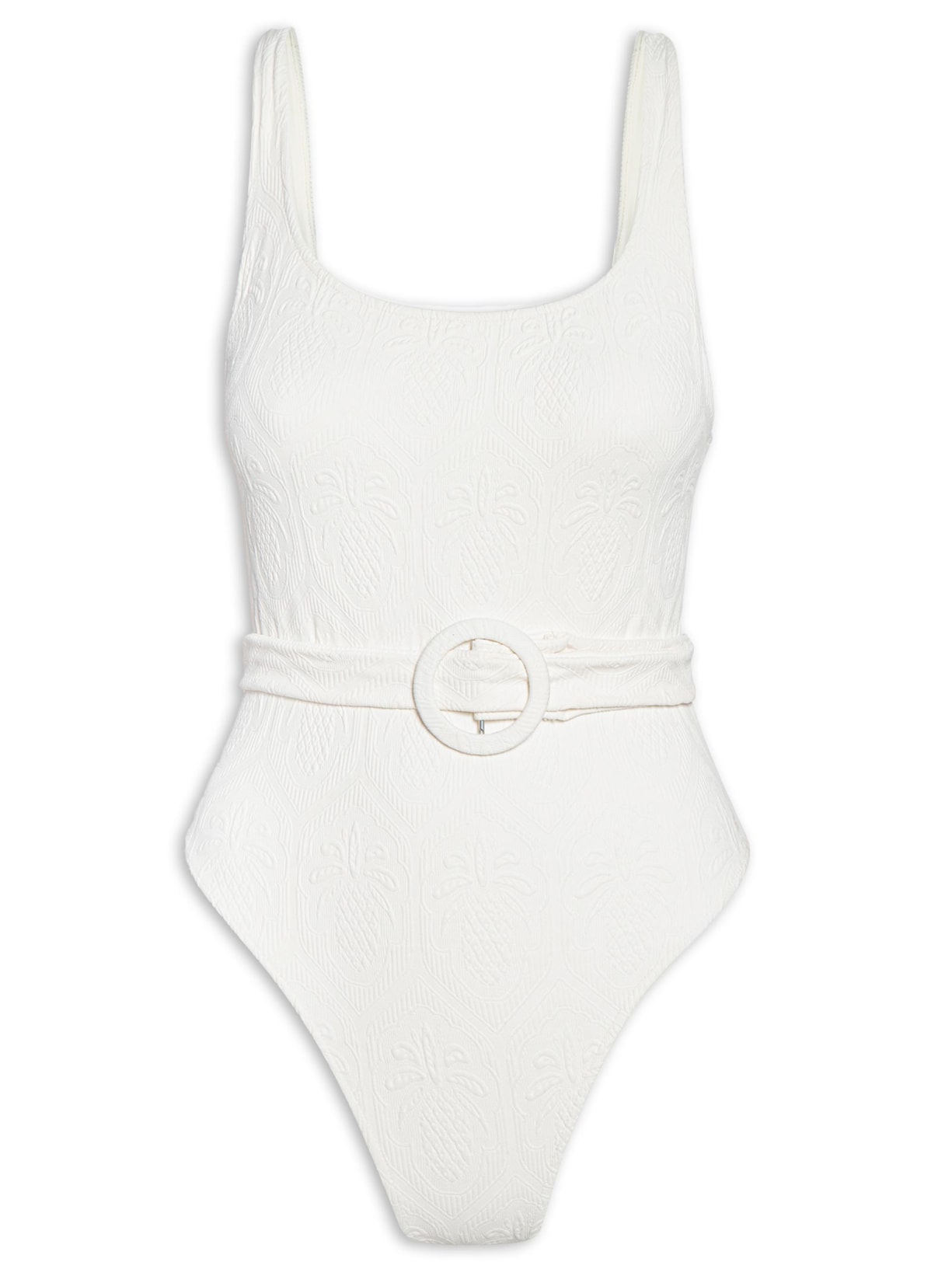 Maiô Com Cinto Textura Abacaxi - Branco