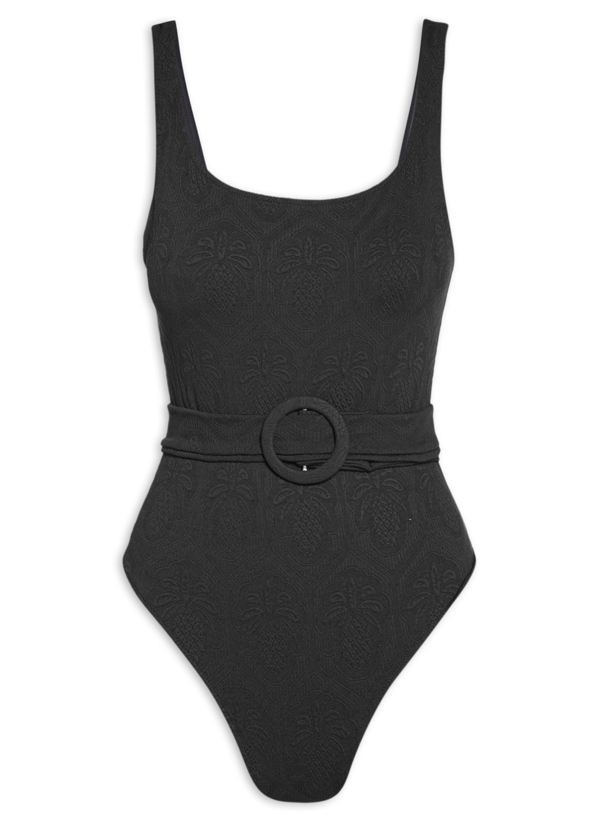 Maiô Com Cinto Textura Abacaxi - Preto