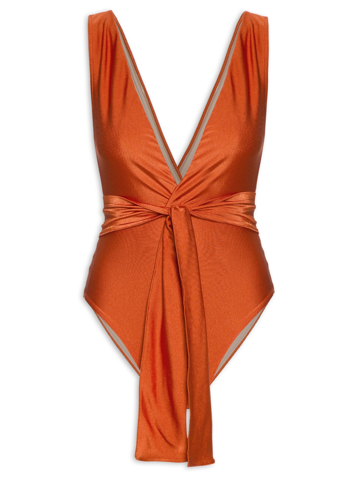 Maiô Com Decote Profundo E Amarração - Laranja