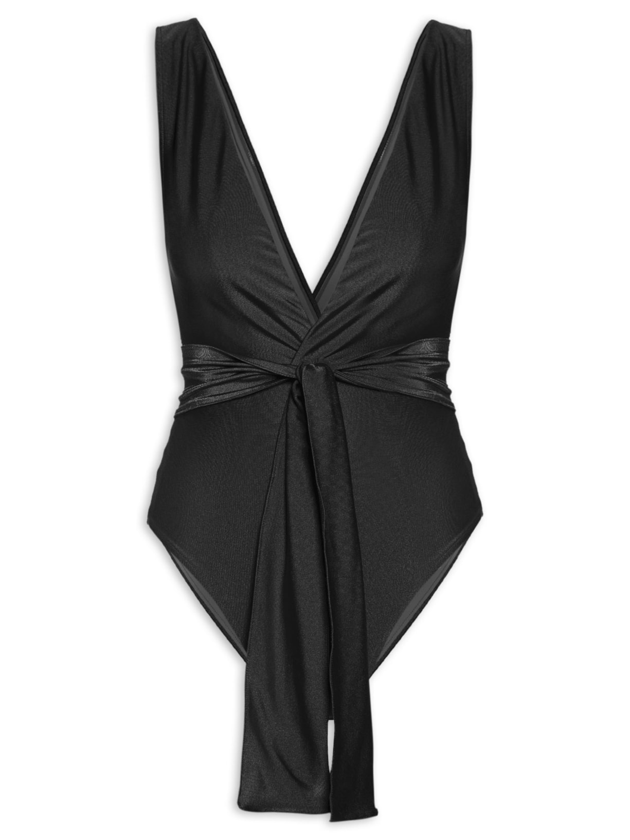 Maiô Com Decote Profundo E Amarração - Preto