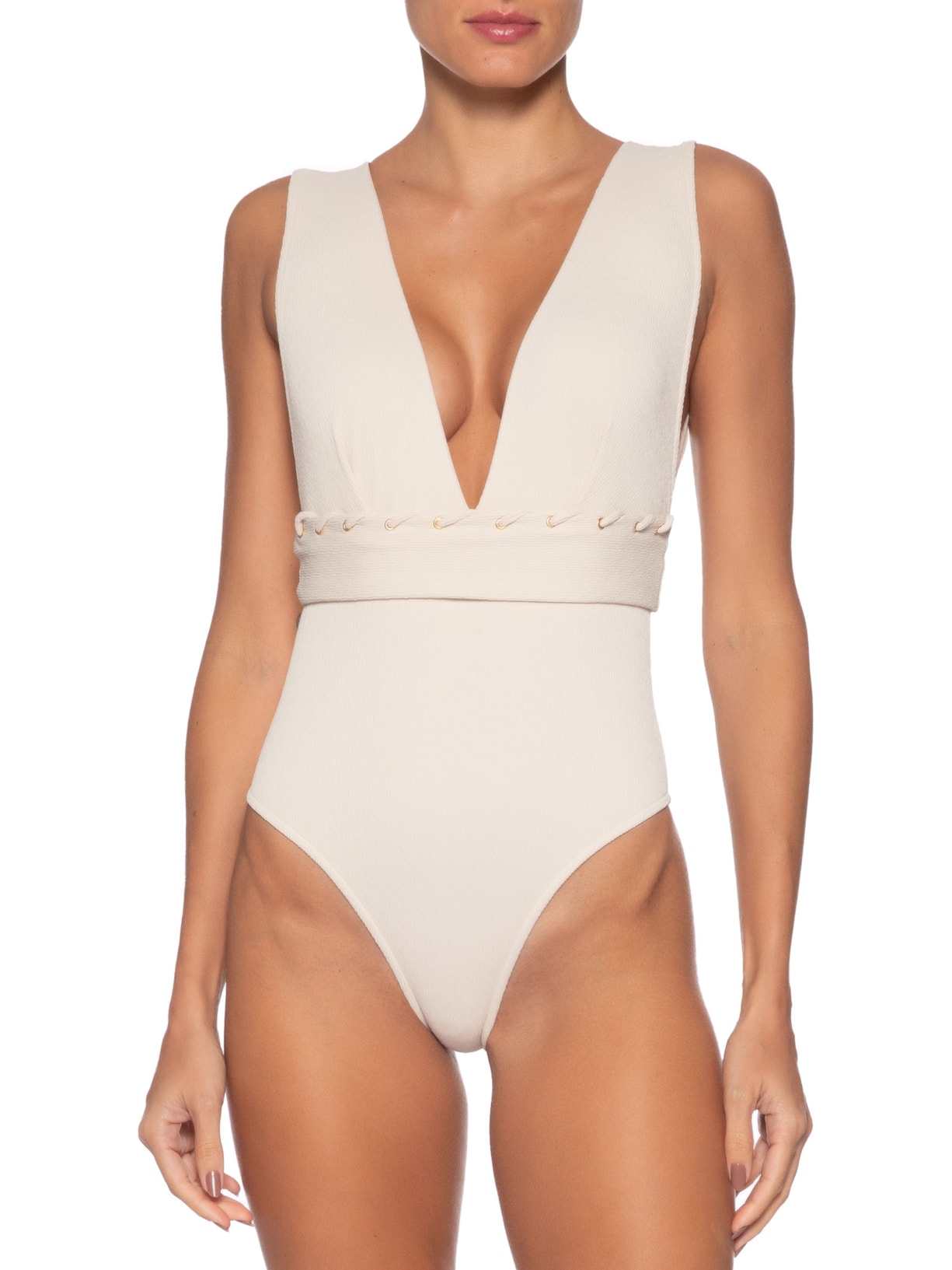 Maiô com Textura Alça Reta Liso Off White Cia Marítima