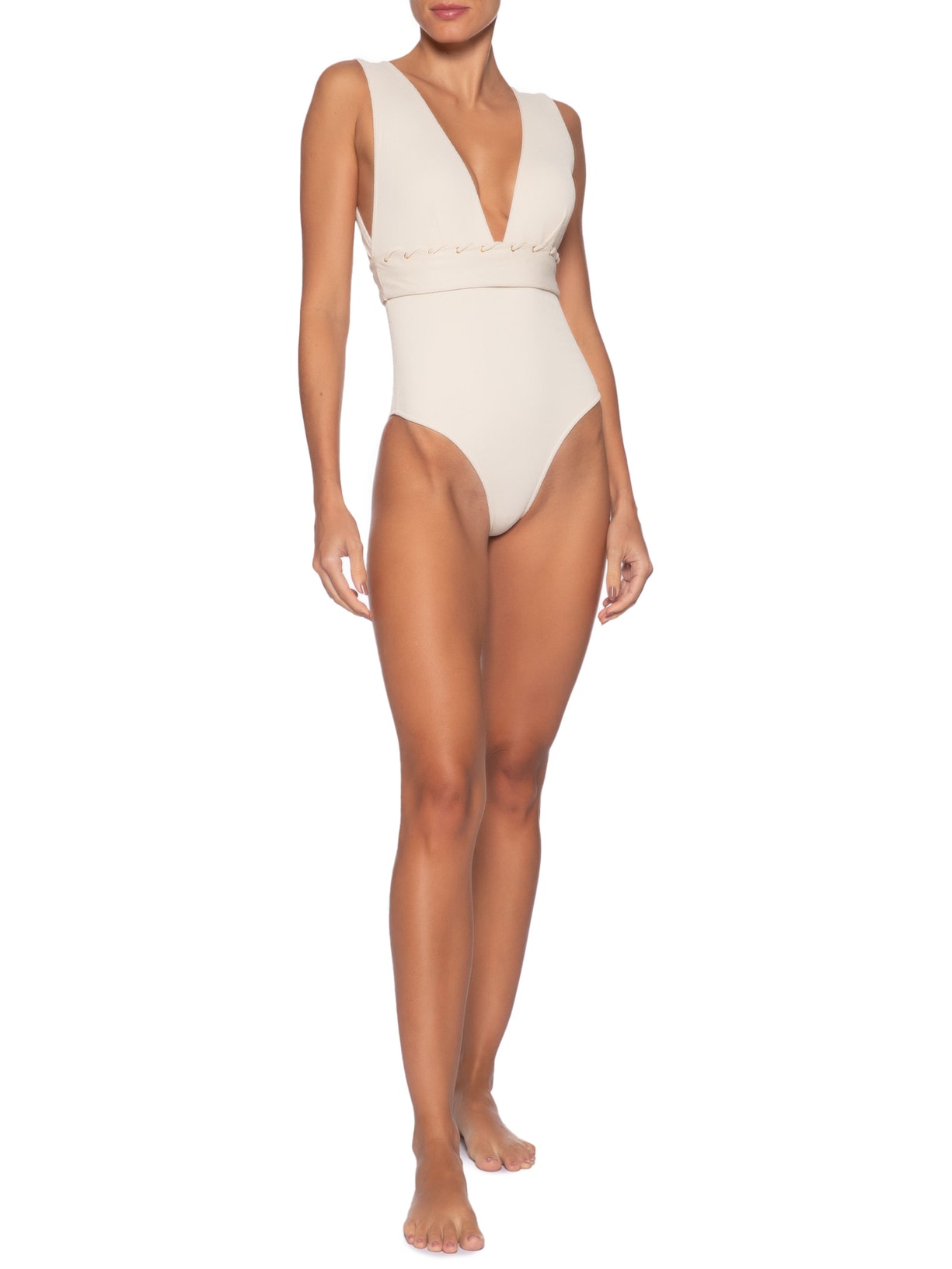 Maiô com Textura Alça Reta Liso Off White Cia Marítima